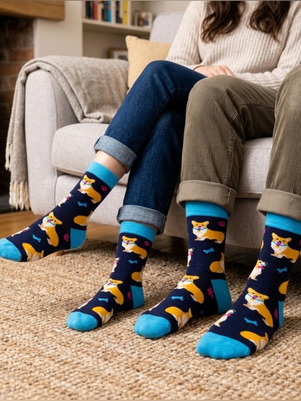 NWOT Playful Corgi & Paw Print Socks – Fun Gift for Dog Enthusiasts – Unisex
